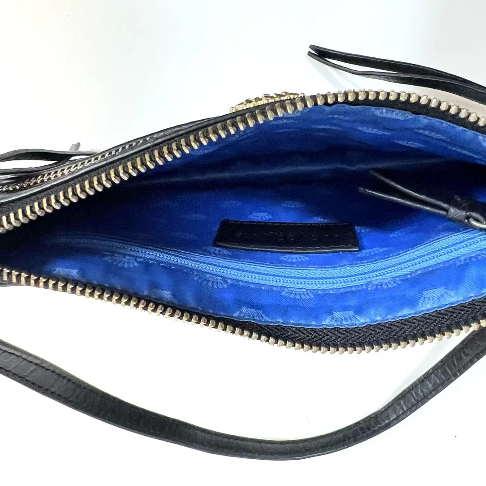 Juicy Couture Los Angeles Black‎ Studded Faux Leather Shoulder Bag Blue Lining